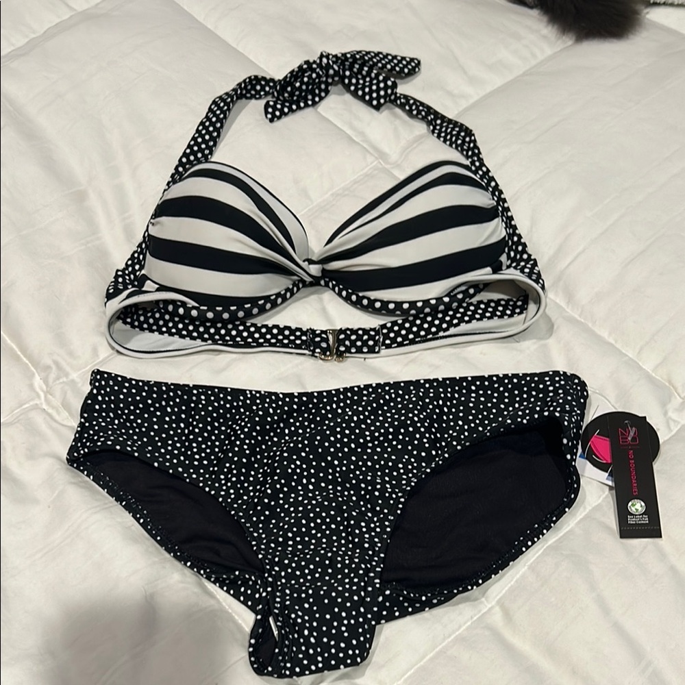 Black and White Striped Bikini